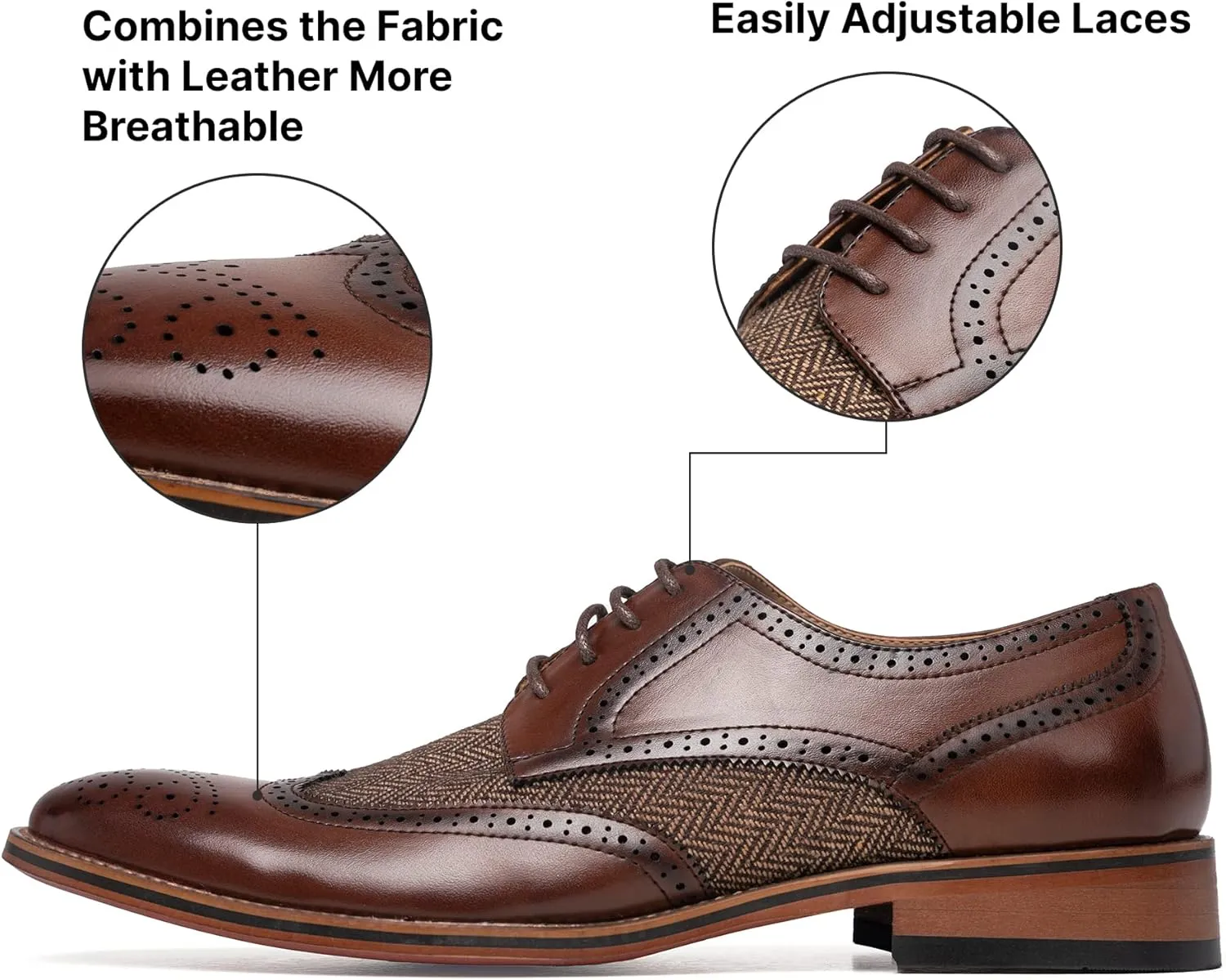 Goor Men's Oxfords Classic Wing Tip Casual Dress Shoes Comfortable Breathable Formal Leather Shoes Applicable to Business,Work,Party,Wedding,Daily Walk