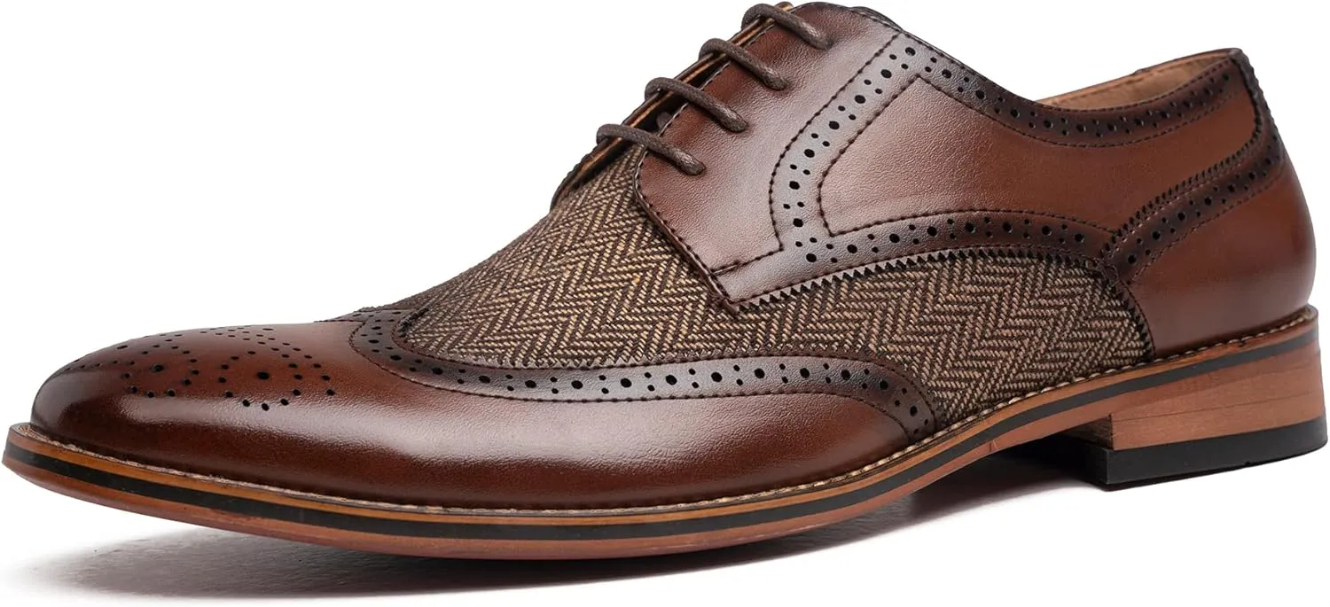 Goor Men's Oxfords Classic Wing Tip Casual Dress Shoes Comfortable Breathable Formal Leather Shoes Applicable to Business,Work,Party,Wedding,Daily Walk