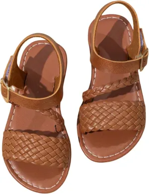 GORGLITTER Girl's Braided Leather Sandals Round Open Toe Ankle Strap Vacation Cute Sandals