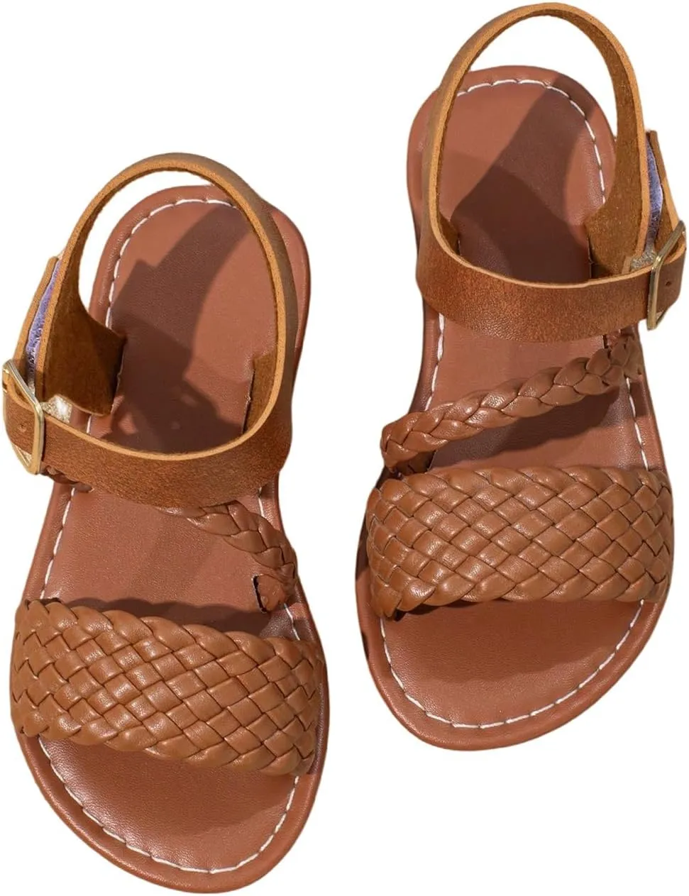 GORGLITTER Girl's Braided Leather Sandals Round Open Toe Ankle Strap Vacation Cute Sandals