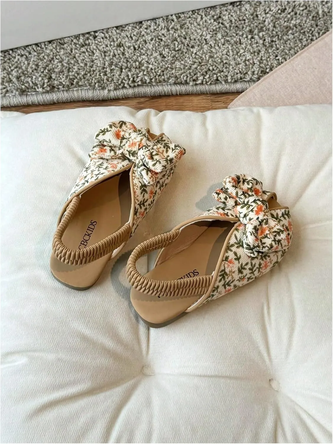 GORGLITTER Girl's Floral Bow Flat Sandals Closed Toe Ankle Strap Boho Cute Summer Slip on Shoes