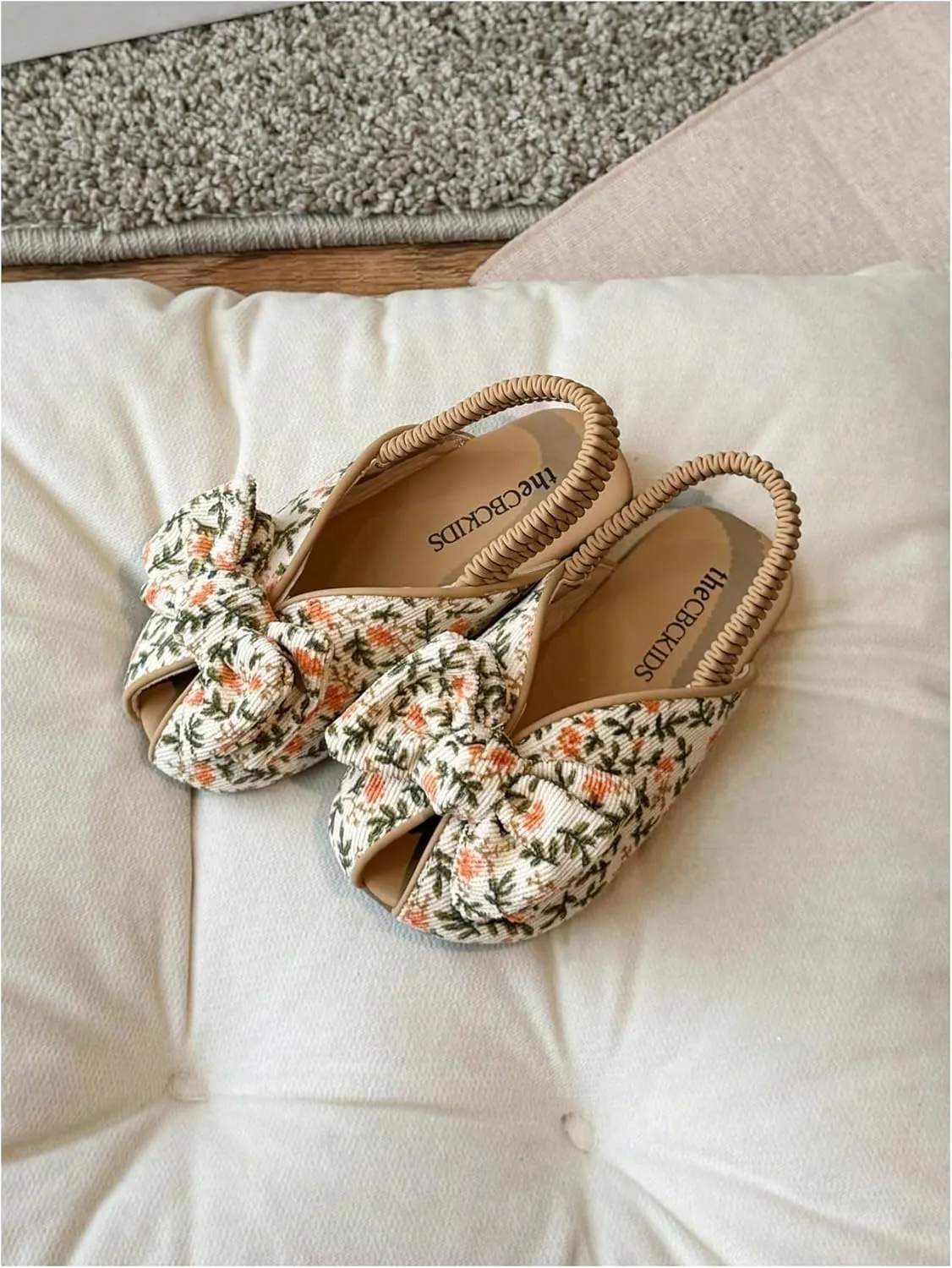 GORGLITTER Girl's Floral Bow Flat Sandals Closed Toe Ankle Strap Boho Cute Summer Slip on Shoes