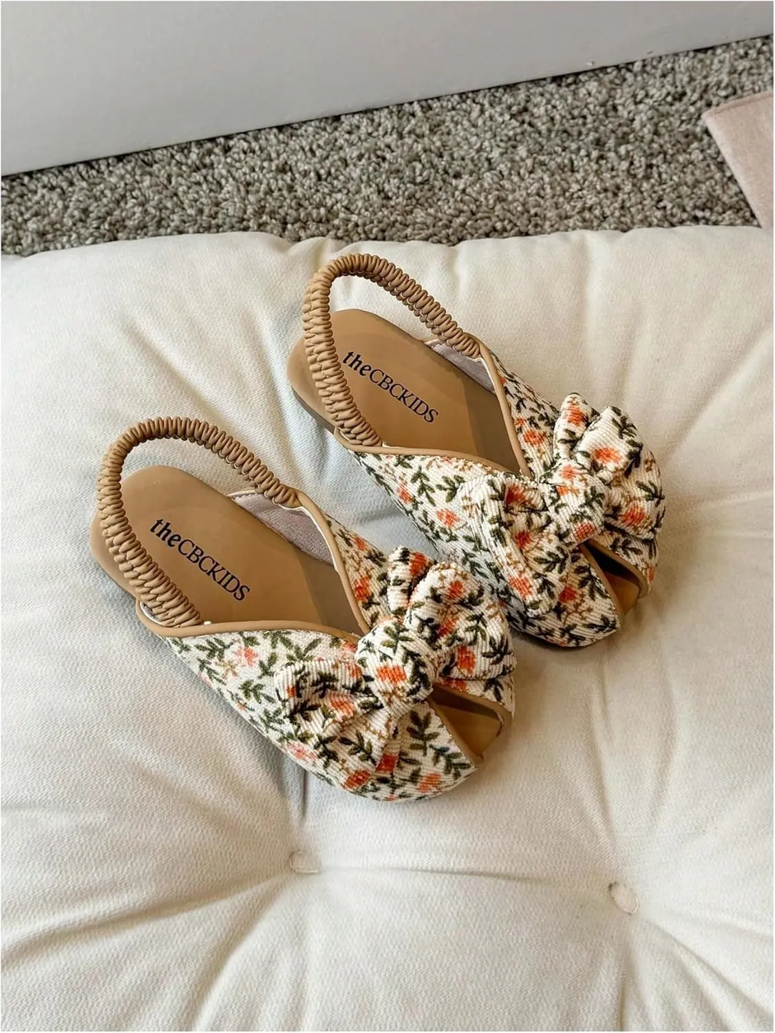 GORGLITTER Girl's Floral Bow Flat Sandals Closed Toe Ankle Strap Boho Cute Summer Slip on Shoes
