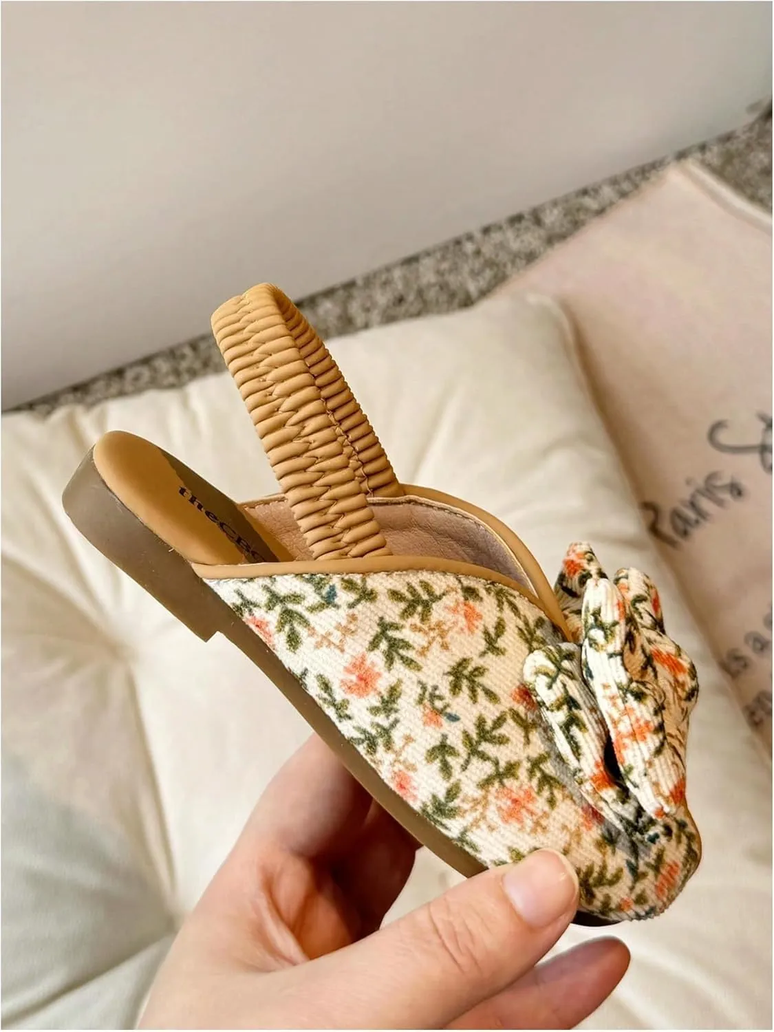 GORGLITTER Girl's Floral Bow Flat Sandals Closed Toe Ankle Strap Boho Cute Summer Slip on Shoes