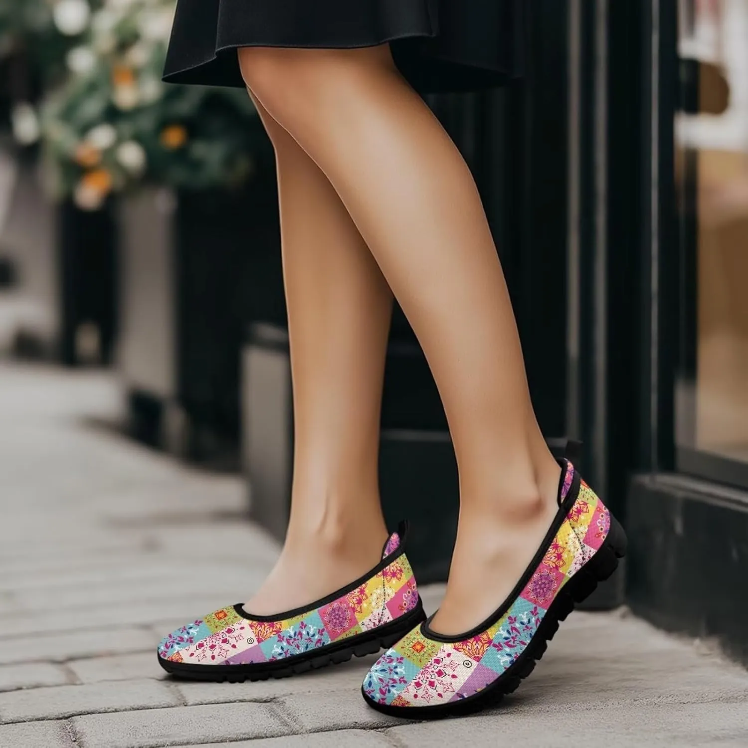 GOSTONG Slip-on Flats Shoes for Women Comfort Non Slip Walking Shoes Round Toe Loafers Outdoor Sneakers Black Sole Size 6-11