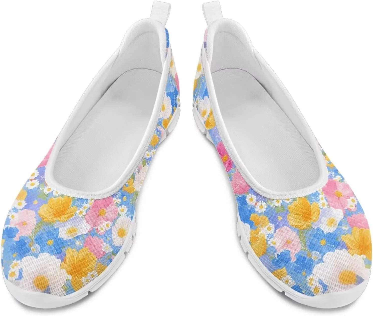 GOSTONG Women's Slip On Flat Shoes Breathable Mesh Casual Sneakers Non-Slip Lightweight Flats for Walking & Work White Sole Size 6-11