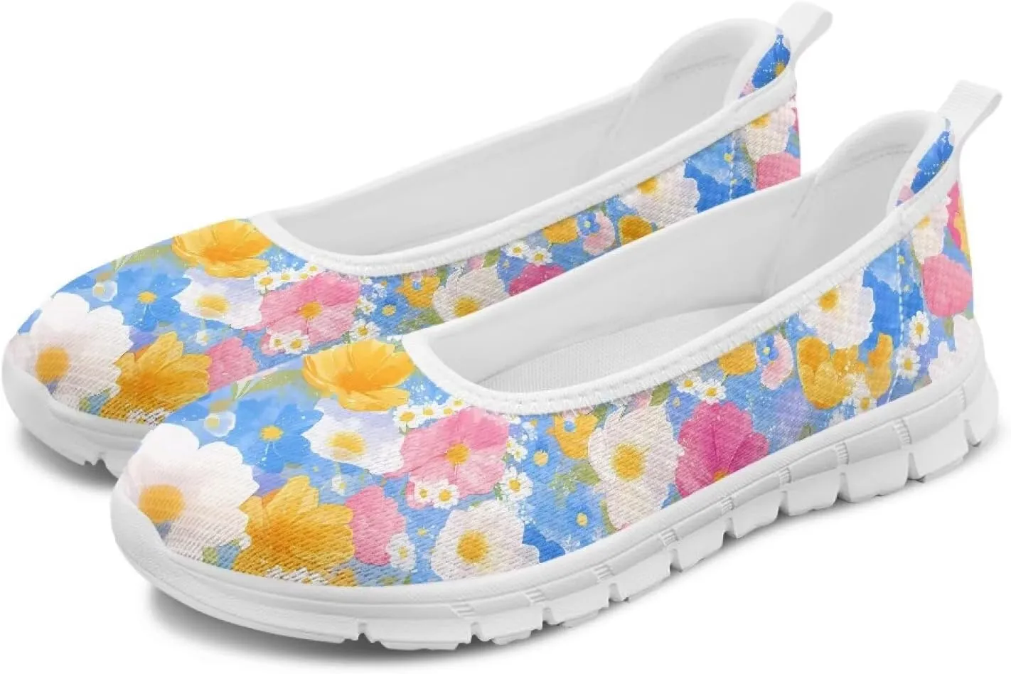 GOSTONG Women's Slip On Flat Shoes Breathable Mesh Casual Sneakers Non-Slip Lightweight Flats for Walking & Work White Sole Size 6-11