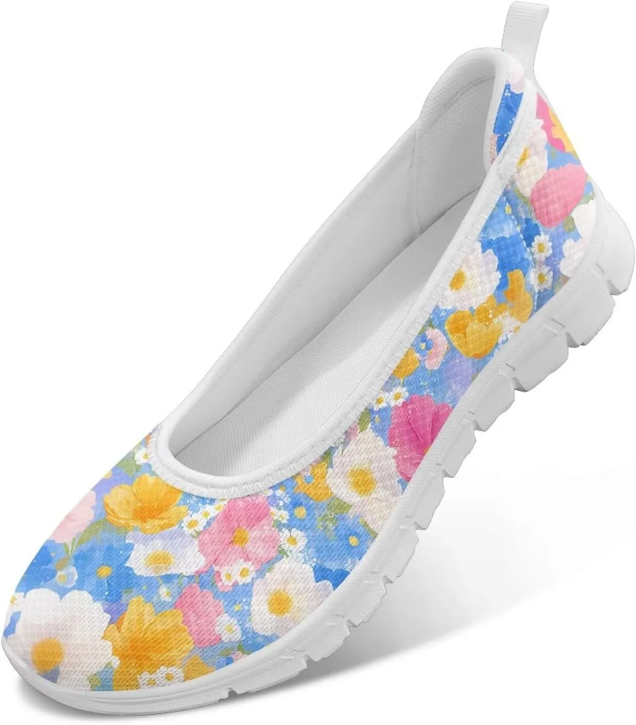 GOSTONG Women's Slip On Flat Shoes Breathable Mesh Casual Sneakers Non-Slip Lightweight Flats for Walking & Work White Sole Size 6-11
