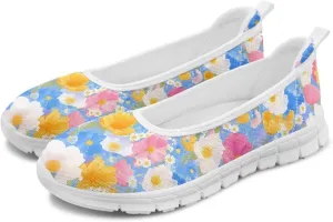 GOSTONG Women's Slip On Flat Shoes Breathable Mesh Casual Sneakers Non-Slip Lightweight Flats for Walking & Work White Sole Size 6-11