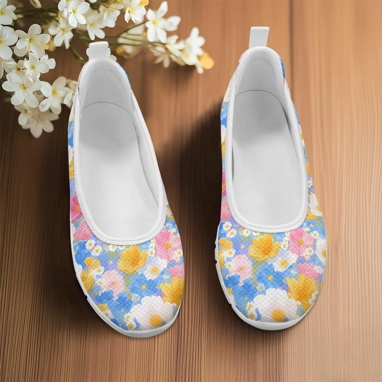 GOSTONG Women's Slip On Flat Shoes Breathable Mesh Casual Sneakers Non-Slip Lightweight Flats for Walking & Work White Sole Size 6-11