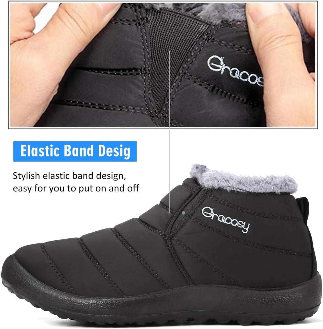 gracosy Warm Snow Boots, Winter Warm Ankle Boots, Fur Lining Boots,Waterproof Thickening Winter Shoes for Women and Men