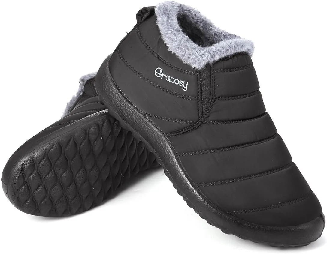 gracosy Warm Snow Boots, Winter Warm Ankle Boots, Fur Lining Boots,Waterproof Thickening Winter Shoes for Women and Men