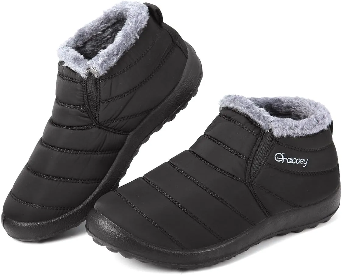 gracosy Warm Snow Boots, Winter Warm Ankle Boots, Fur Lining Boots,Waterproof Thickening Winter Shoes for Women and Men