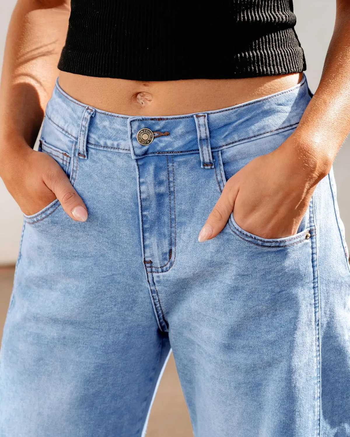 GRAPENT Barrel Jeans for Women Trendy High Waisted Wide Leg Baggy Cropped Relax Fit Stretch Denim Trouser Ankle Pants