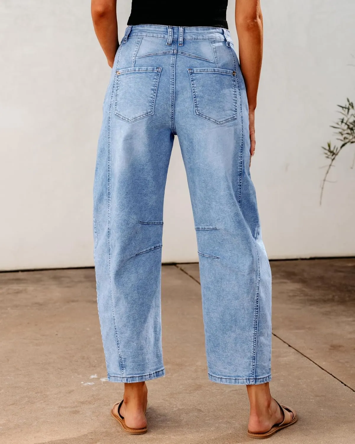 GRAPENT Barrel Jeans for Women Trendy High Waisted Wide Leg Baggy Cropped Relax Fit Stretch Denim Trouser Ankle Pants