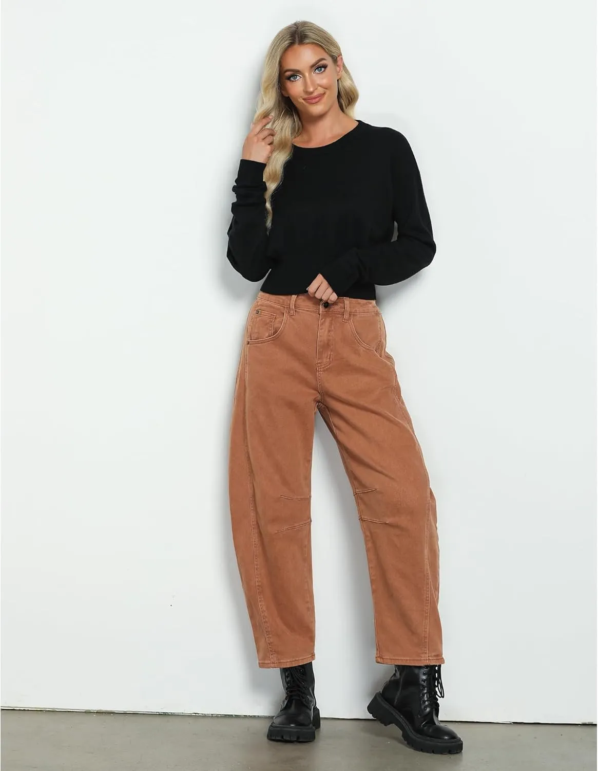 GRAPENT Barrel Jeans for Women Trendy High Waisted Wide Leg Baggy Cropped Relax Fit Stretch Denim Trouser Ankle Pants
