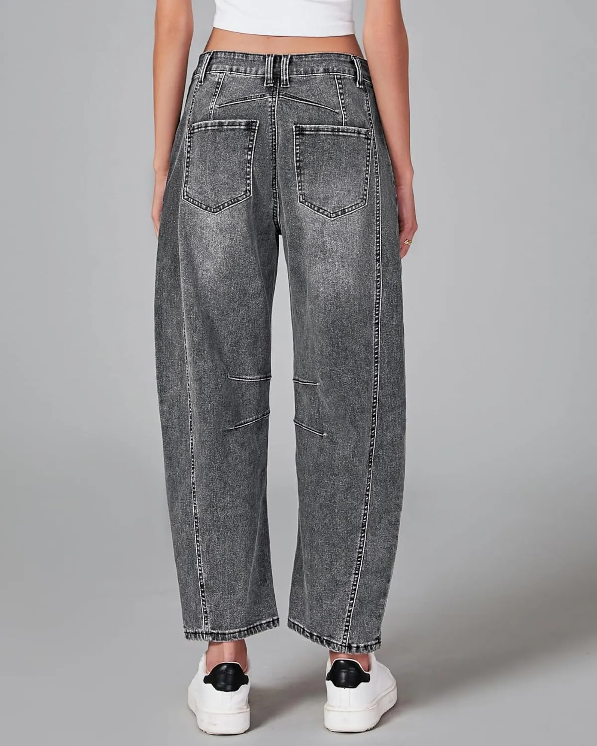 GRAPENT Barrel Jeans for Women Trendy High Waisted Wide Leg Baggy Cropped Relax Fit Stretch Denim Trouser Ankle Pants