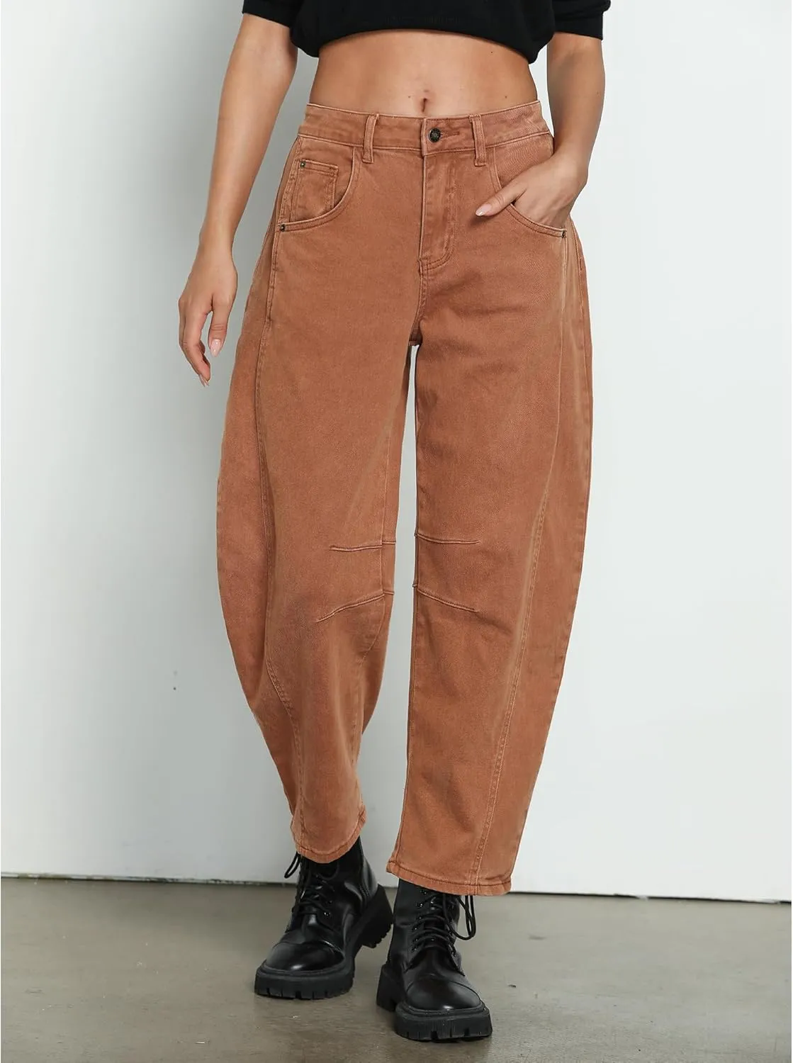 GRAPENT Barrel Jeans for Women Trendy High Waisted Wide Leg Baggy Cropped Relax Fit Stretch Denim Trouser Ankle Pants