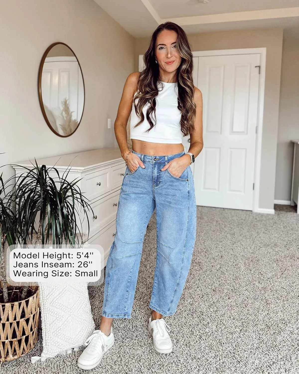 GRAPENT Barrel Jeans for Women Trendy High Waisted Wide Leg Baggy Cropped Relax Fit Stretch Denim Trouser Ankle Pants