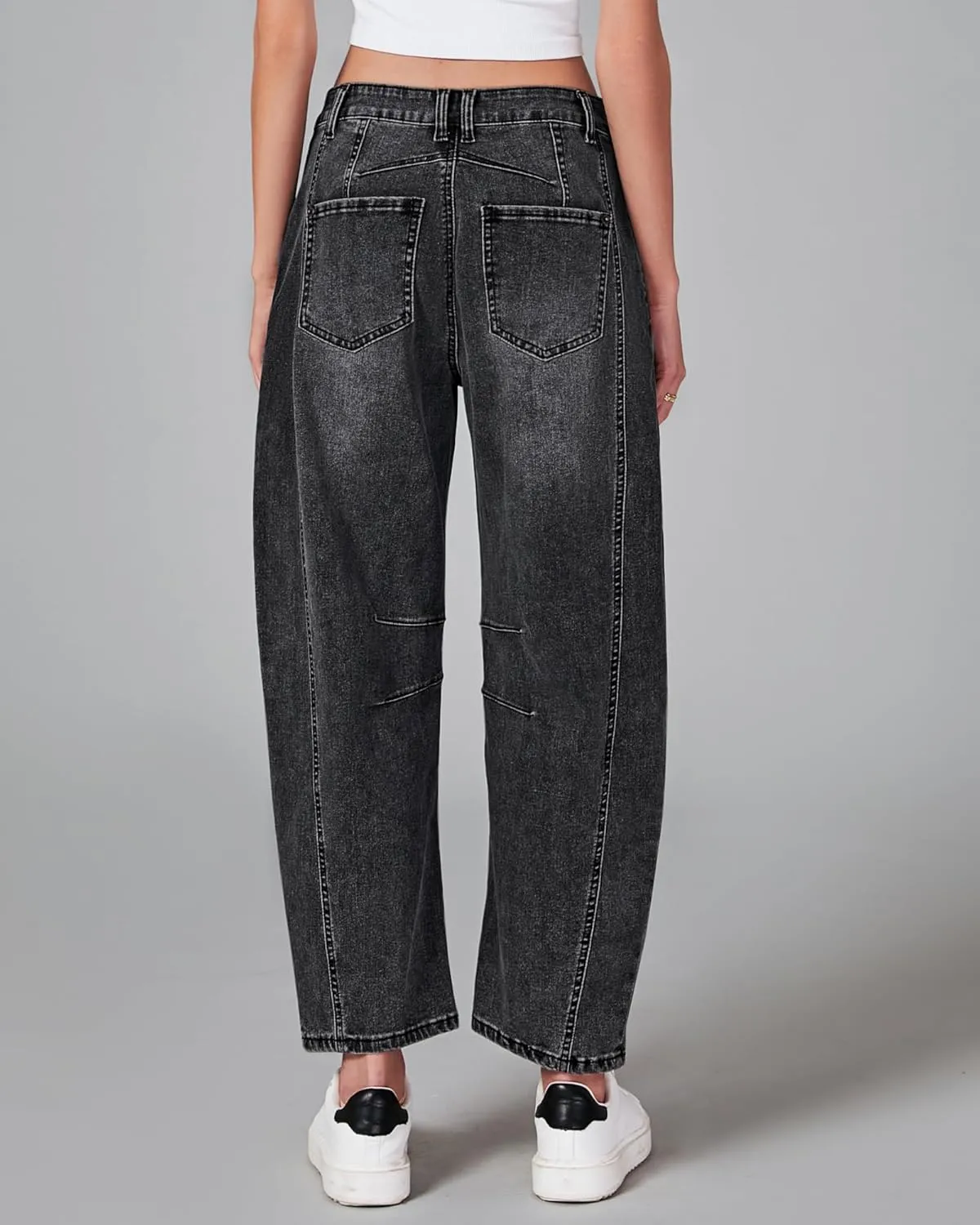 GRAPENT Barrel Jeans for Women Trendy High Waisted Wide Leg Baggy Cropped Relax Fit Stretch Denim Trouser Ankle Pants