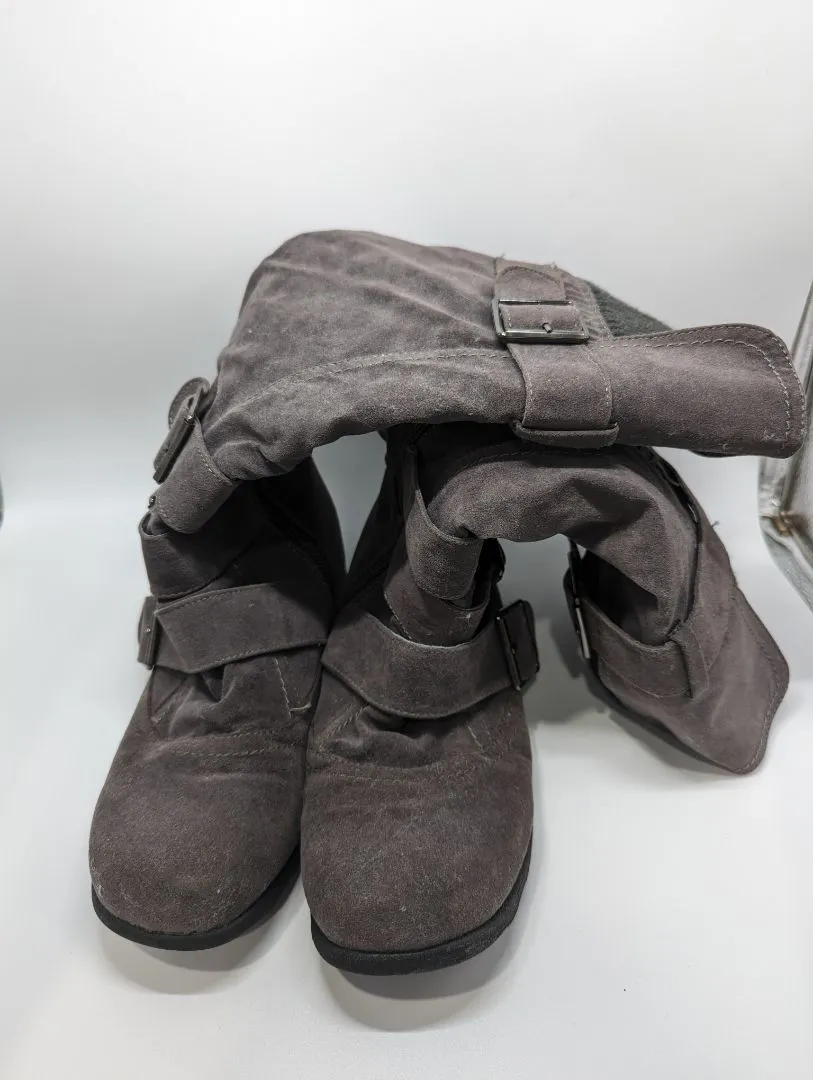 Grey Suede Knee-High Boots