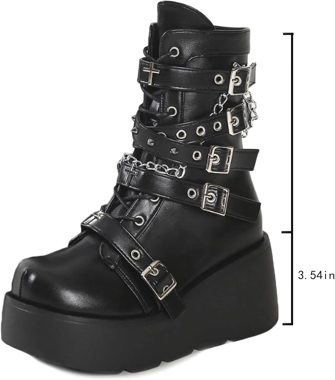 GUNIYIFS Womens Platform Ankle Boots Gothic Combat Boots Wedges Chunky Heel Booties Studded Buckle Lace Up Round Toe Boots