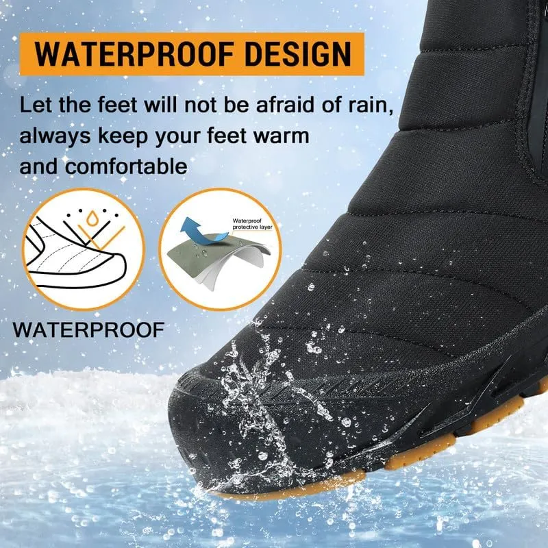 Hanani Mens Snow Boots Waterproof Winter Boots for Men Fur Lined Warm Ankle Boots Zipper Closure Slip on Outdoor Boot Comfortable Walking Shoes