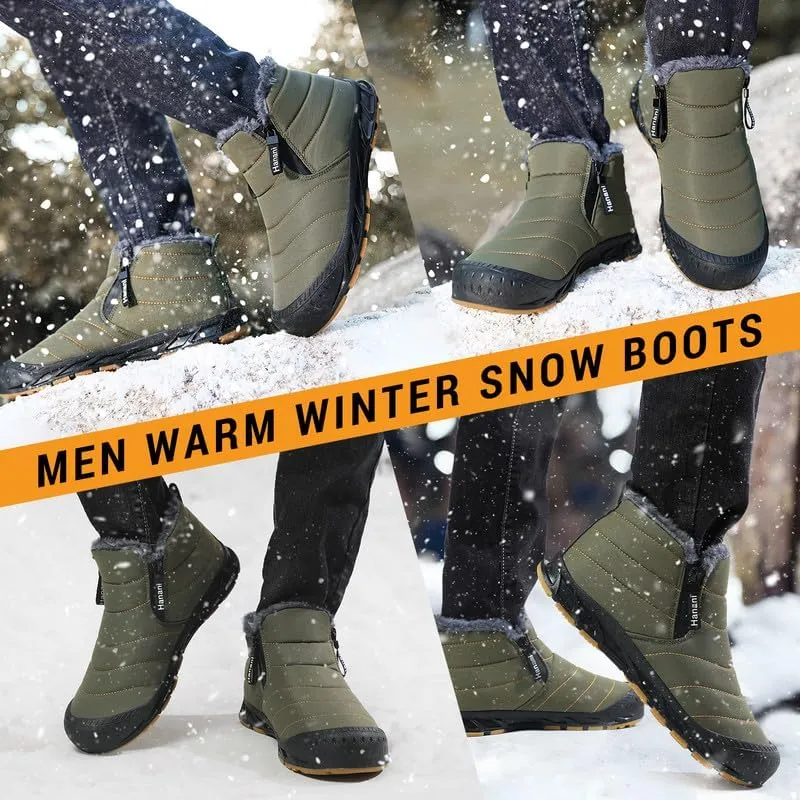 Hanani Mens Snow Boots Waterproof Winter Boots for Men Fur Lined Warm Ankle Boots Zipper Closure Slip on Outdoor Boot Comfortable Walking Shoes