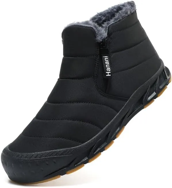 Hanani Mens Snow Boots Waterproof Winter Boots for Men Fur Lined Warm Ankle Boots Zipper Closure Slip on Outdoor Boot Comfortable Walking Shoes