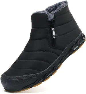 Hanani Mens Snow Boots Waterproof Winter Boots for Men Fur Lined Warm Ankle Boots Zipper Closure Slip on Outdoor Boot Comfortable Walking Shoes