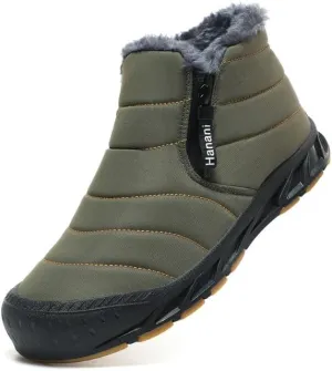 Hanani Mens Snow Boots Waterproof Winter Boots for Men Fur Lined Warm Ankle Boots Zipper Closure Slip on Outdoor Boot Comfortable Walking Shoes