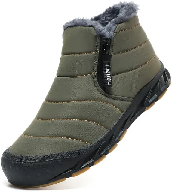 Hanani Mens Snow Boots Waterproof Winter Boots for Men Fur Lined Warm Ankle Boots Zipper Closure Slip on Outdoor Boot Comfortable Walking Shoes
