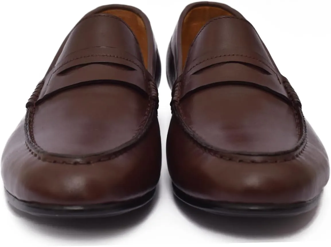 Handcrafted Brown Leather Loafers Shoes
