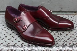 Handmade Burgundy Double Buckle Dress Shoes for Men