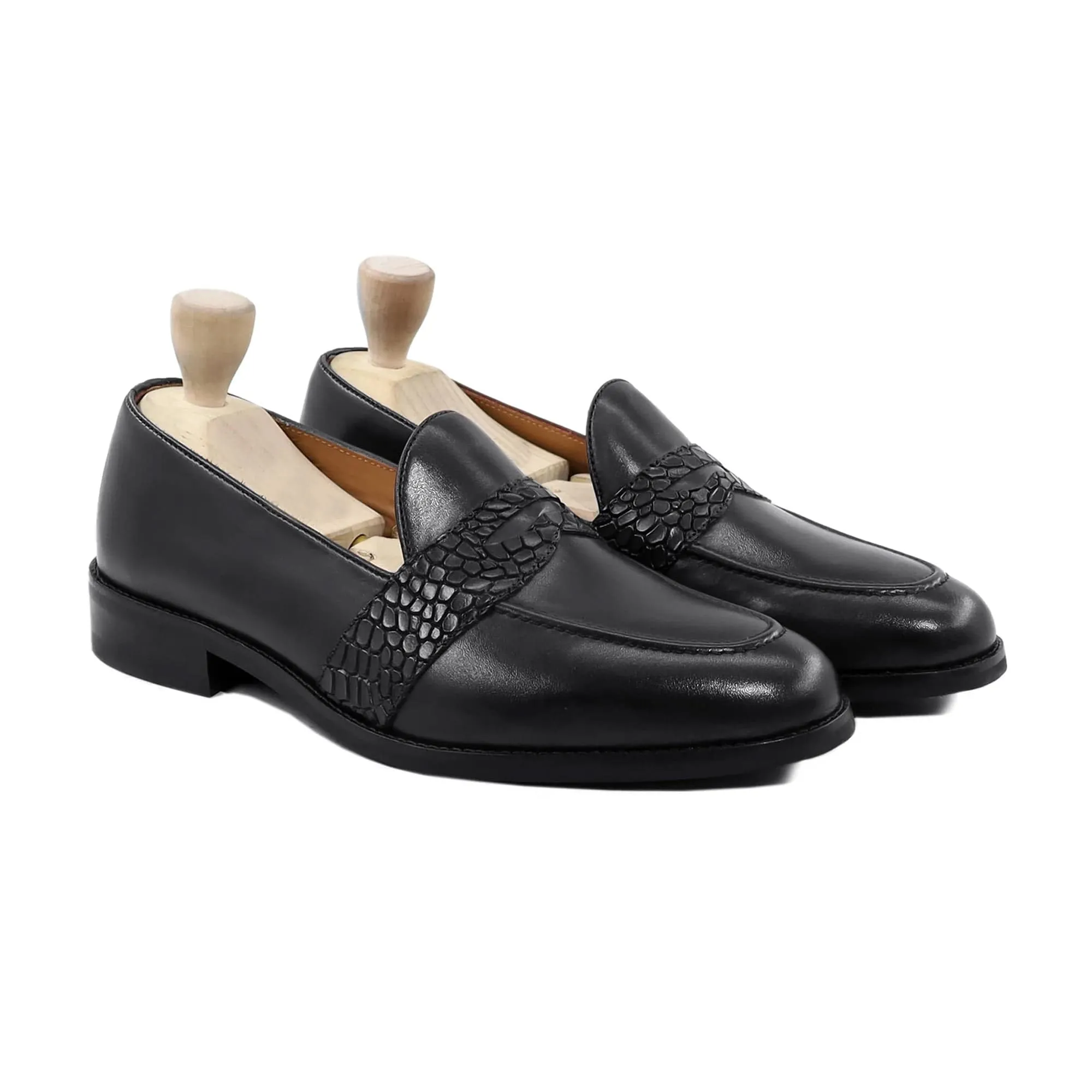 Handmade Custom Black Calf Leather Mens Loafers