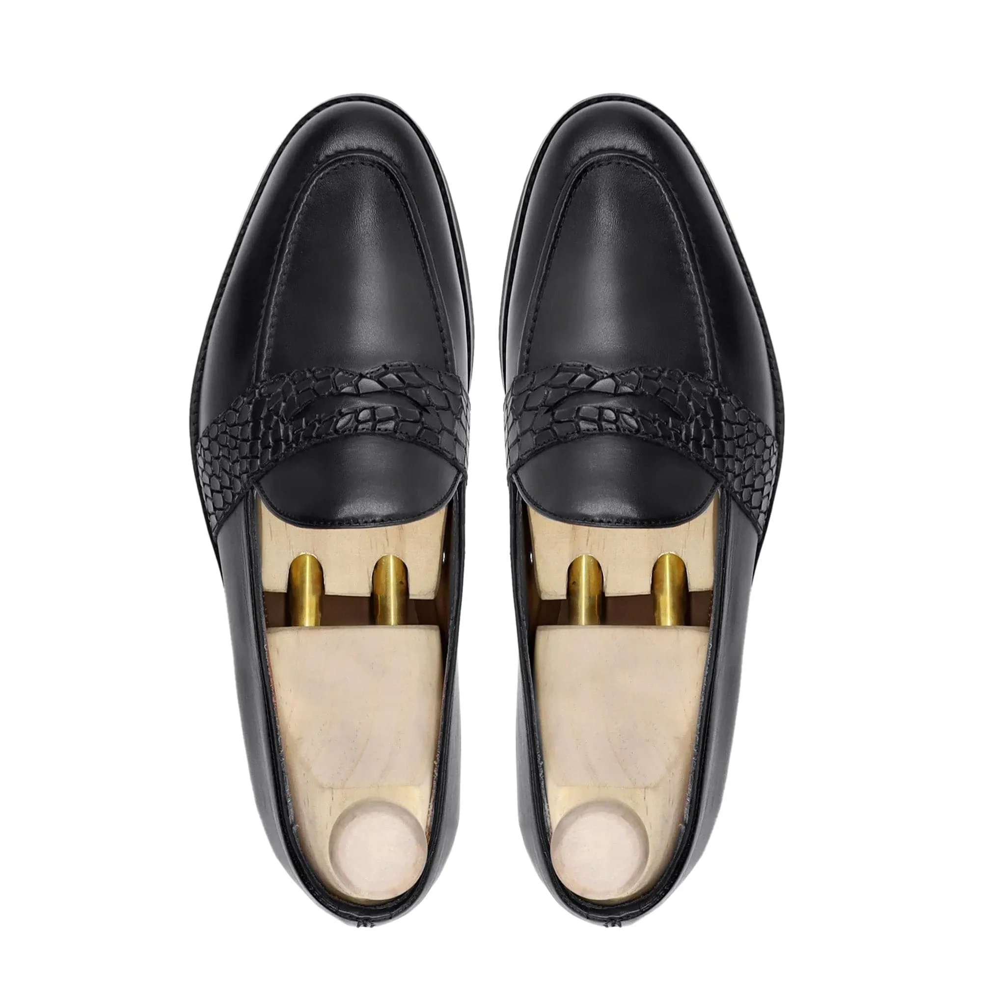 Handmade Custom Black Calf Leather Mens Loafers