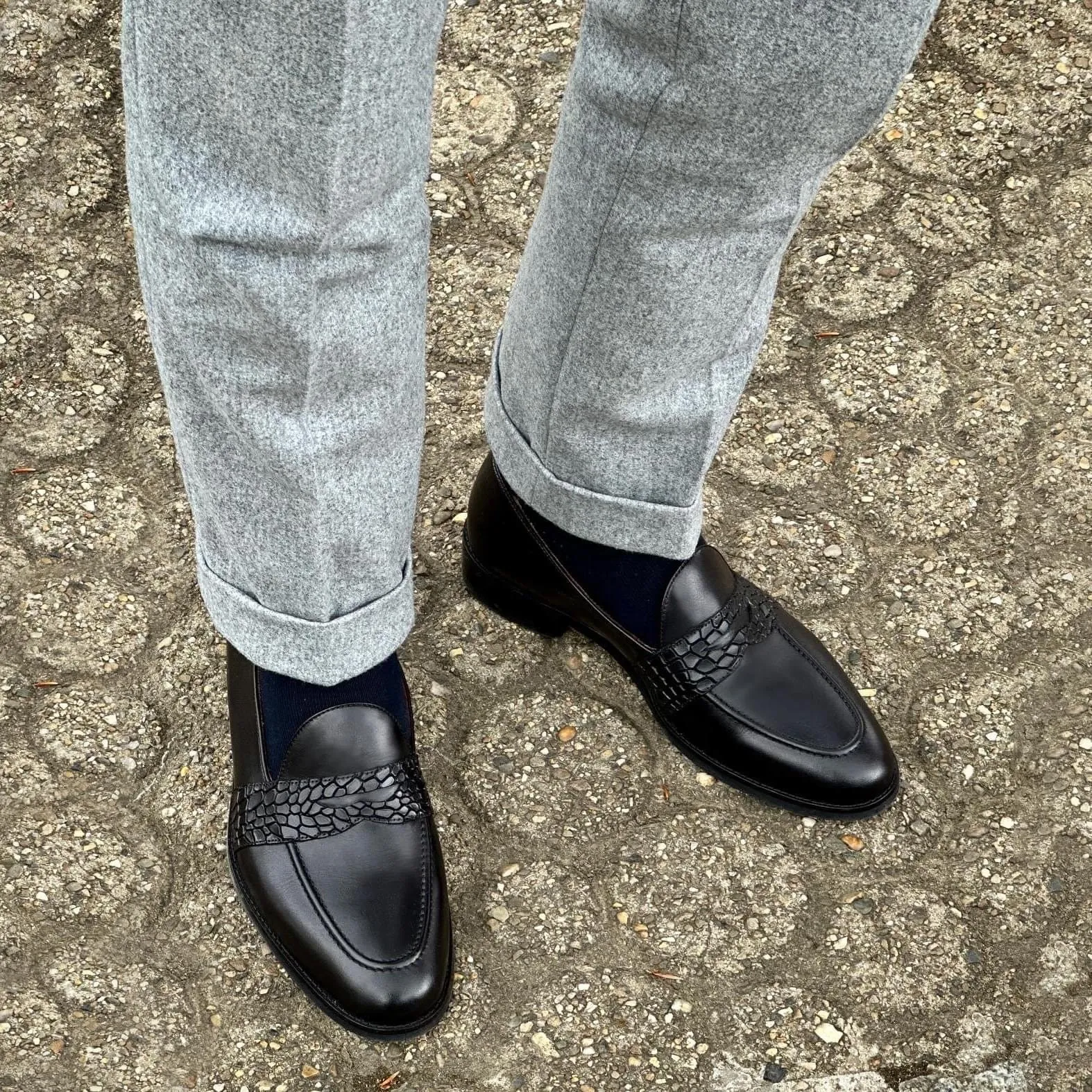 Handmade Custom Black Calf Leather Mens Loafers