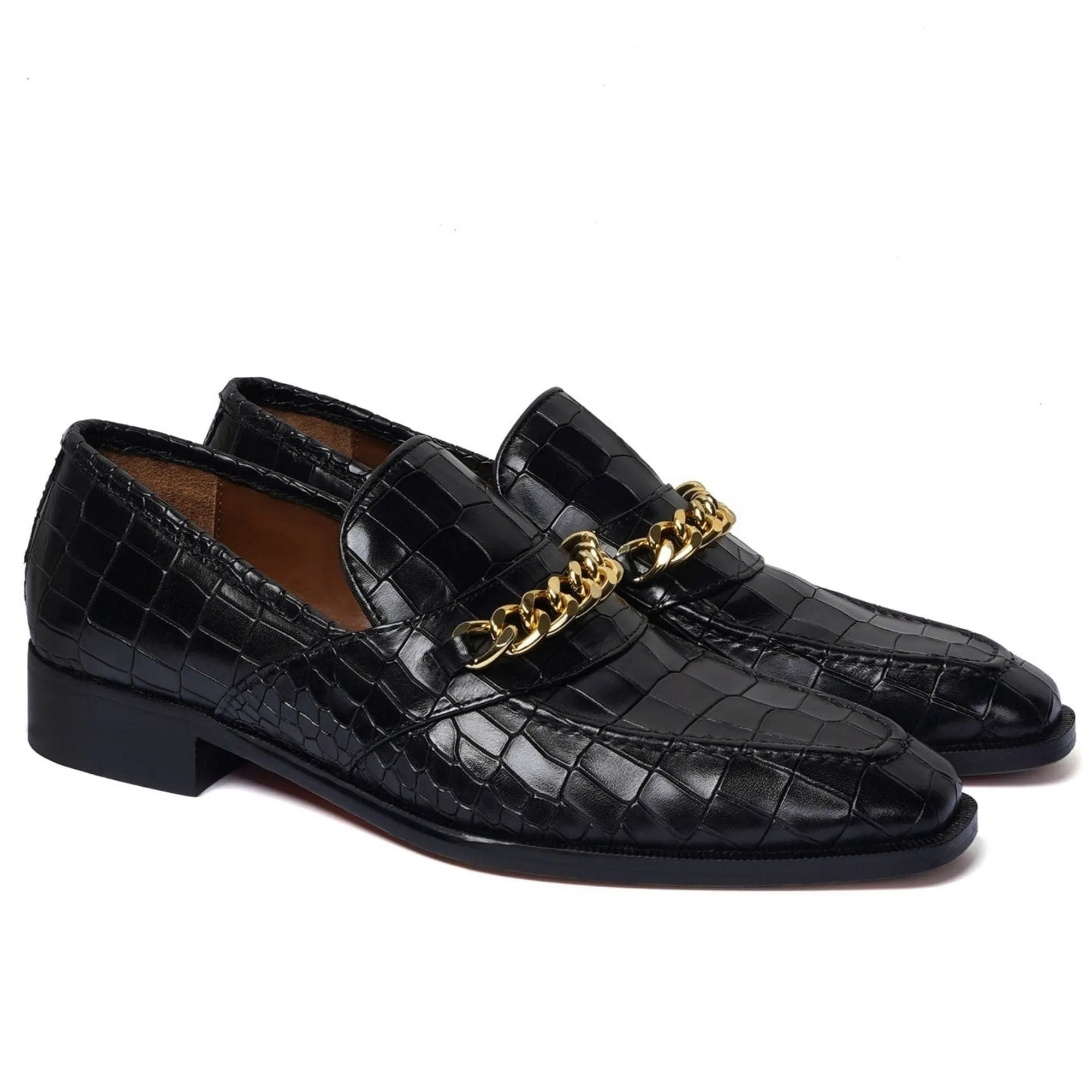 Handmade Custom Calf Leather Black Mens Loafers