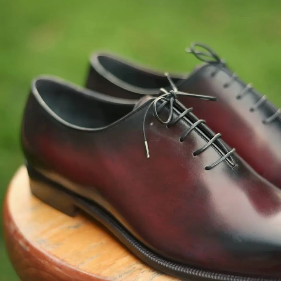 Handmade Dark Burgundy Oxfords Leather Dress Shoes
