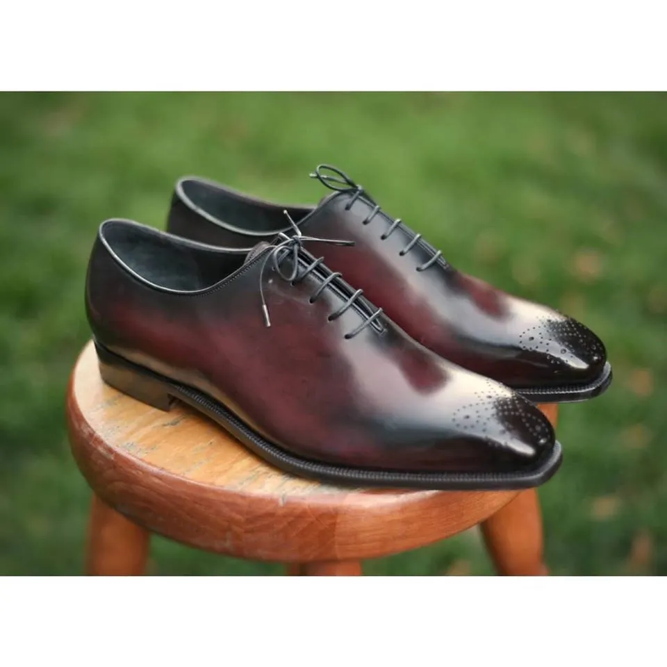 Handmade Dark Burgundy Oxfords Leather Dress Shoes