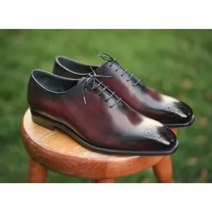 Handmade Dark Burgundy Oxfords Leather Dress Shoes