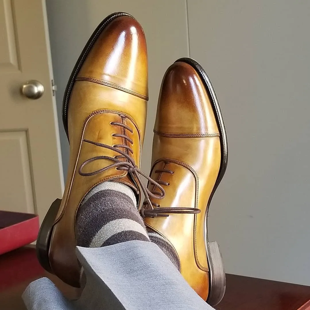 Handmade Tan Leather Oxfords for Men
