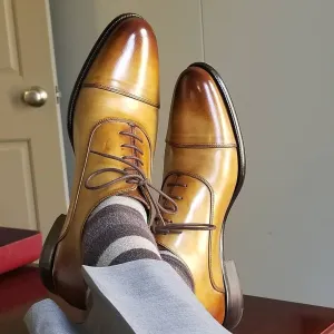 Handmade Tan Leather Oxfords for Men