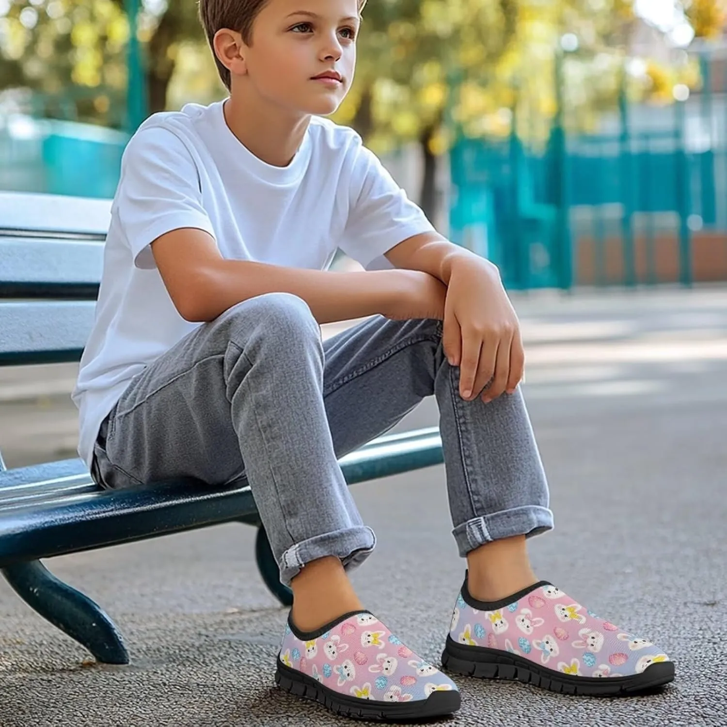 Happy Easter Pattern Running Shoes Low-Cut Sneakers for Boys Girls Big Kids Little Kids Casual Tennis Shoes