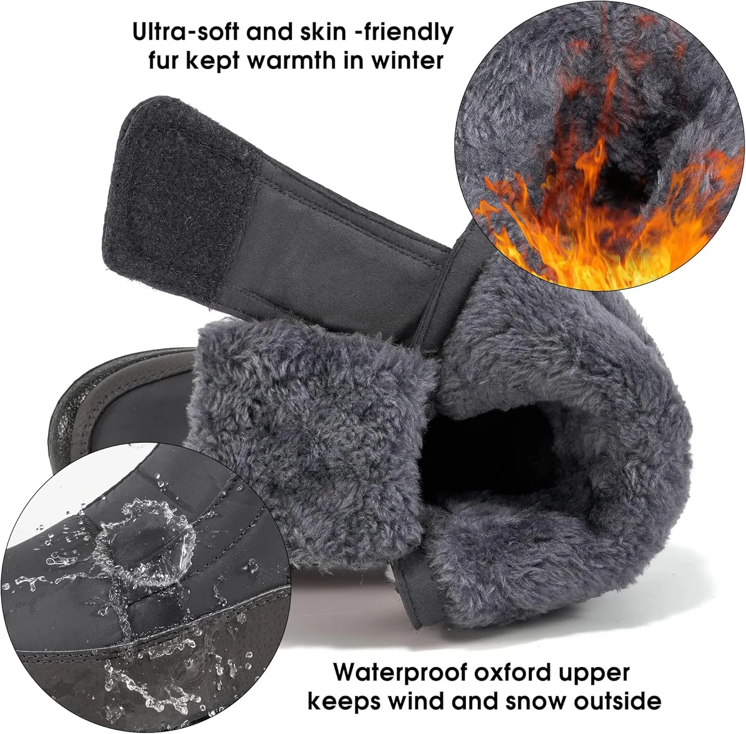HARENCE Girls Boys Snow Boots: Comfortable Warm Fur Lined Toddler Winter Boot Hook Loop Outdoor Waterproof Slip on Boots for Kids