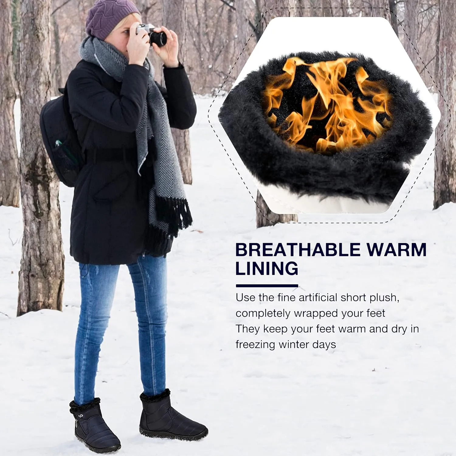 HARENCE Snow Boots for Women Winter Boot with Comfortable Warm Fur Lined Ankle Booties Outdoor Slip On Waterproof Short Boots