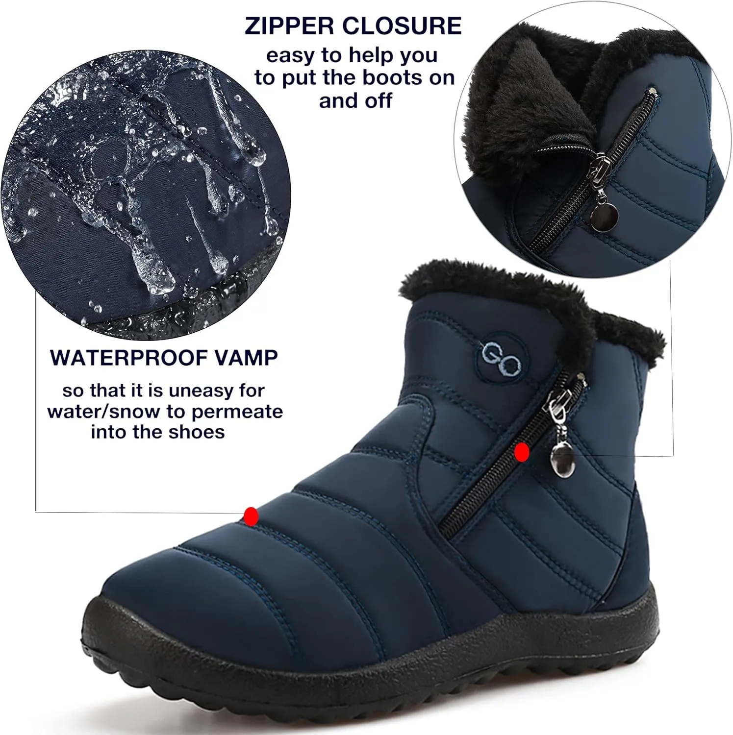 HARENCE Snow Boots for Women Winter Boot with Comfortable Warm Fur Lined Ankle Booties Outdoor Slip On Waterproof Short Boots