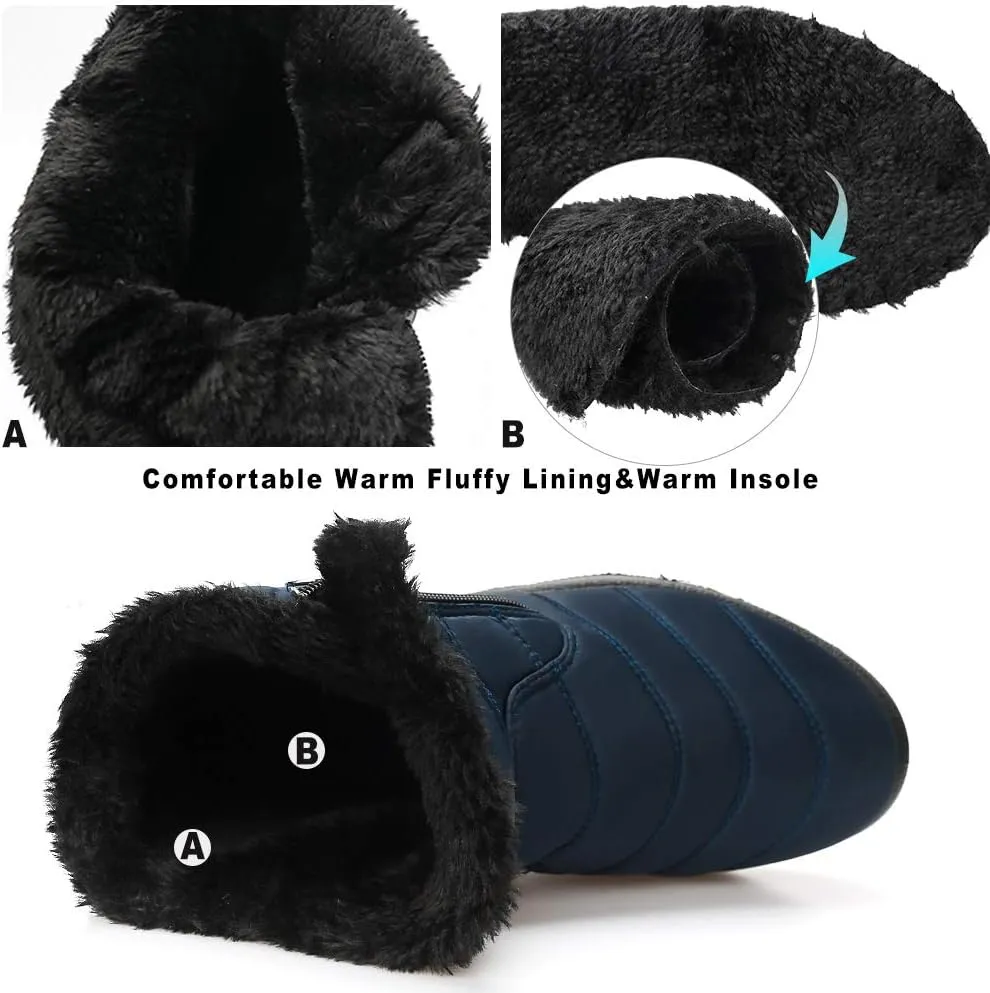 HARENCE Snow Boots for Women Winter Boot with Comfortable Warm Fur Lined Ankle Booties Outdoor Slip On Waterproof Short Boots