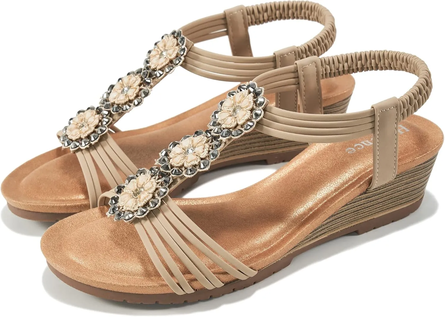 HARENCE Wedge Sandals for Women Shoes: Comfortable Elastic Ankle Strap Low Heel Dress Shoes Open Toe Gladiator Summer Beach Platform Sandals