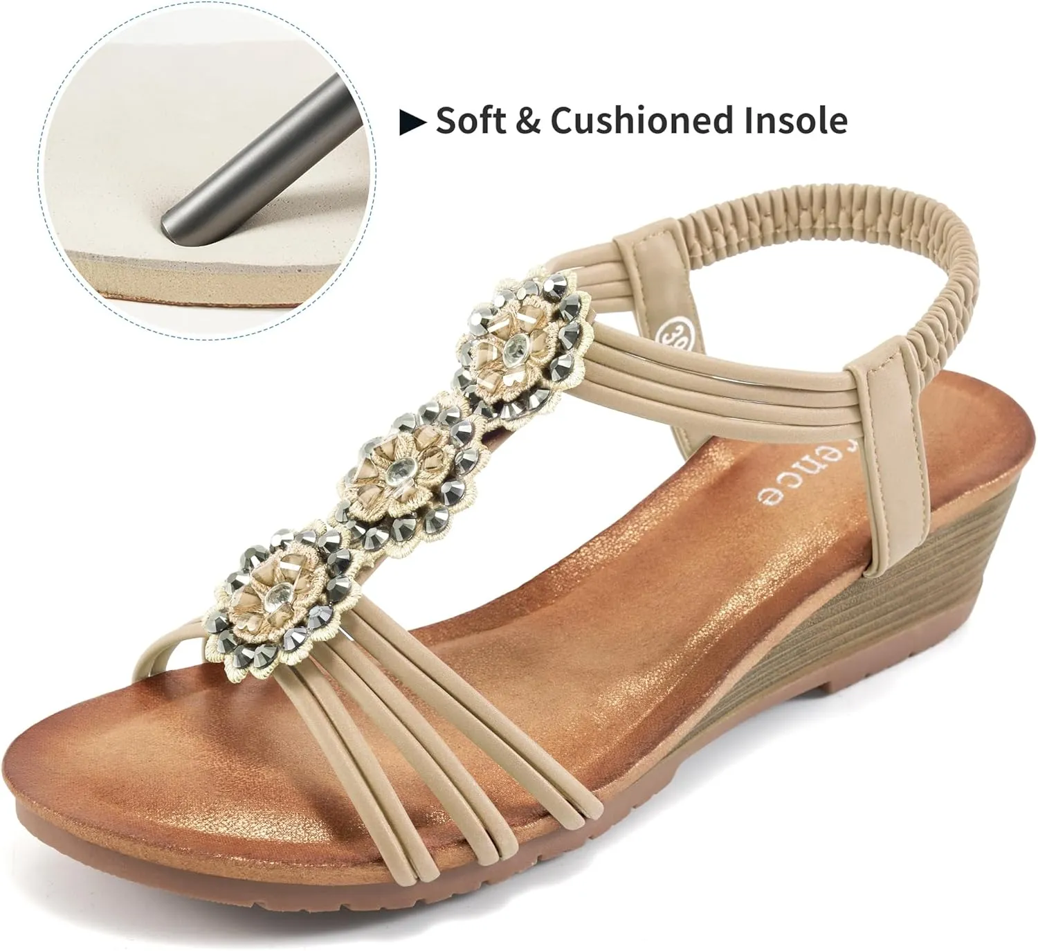 HARENCE Wedge Sandals for Women Shoes: Comfortable Elastic Ankle Strap Low Heel Dress Shoes Open Toe Gladiator Summer Beach Platform Sandals